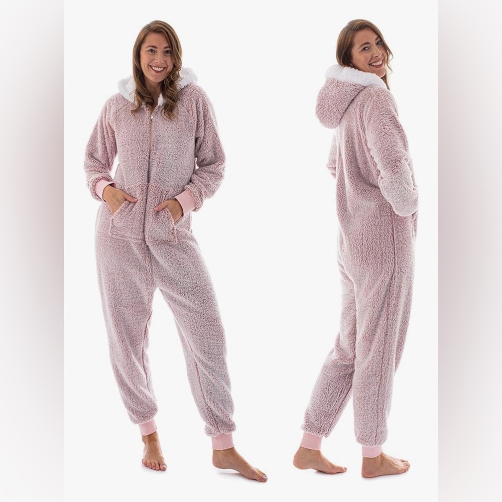 The Big Softy Pink Sherpa Fleece Hooded Onesie Pajamas | Cozy Lounge | Women’s